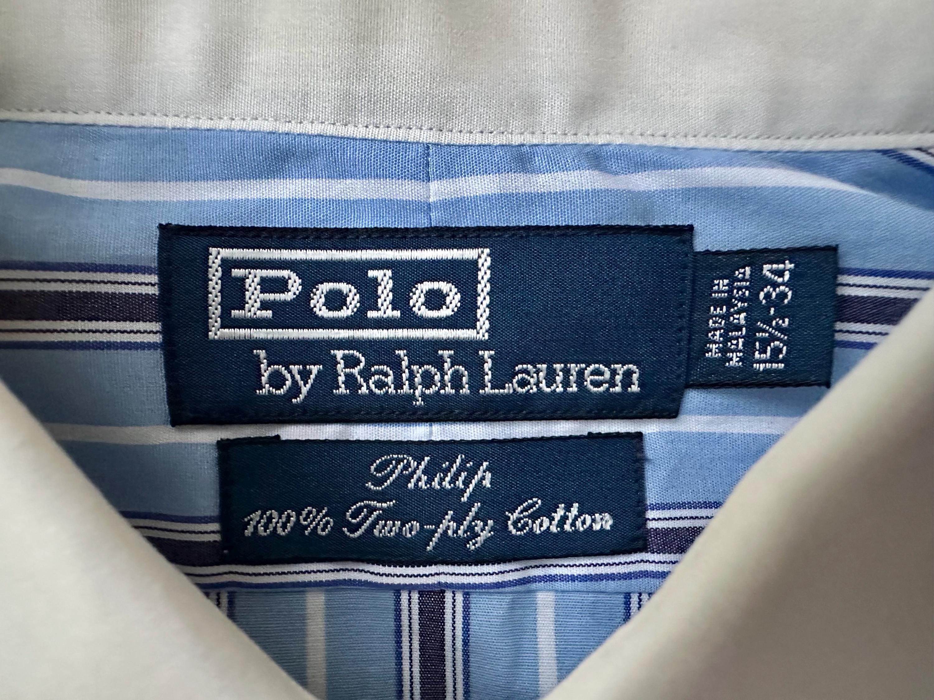 Deadstock POLO RALPH LAUREN Blue Striped Broadcloth Dress Shirt W 