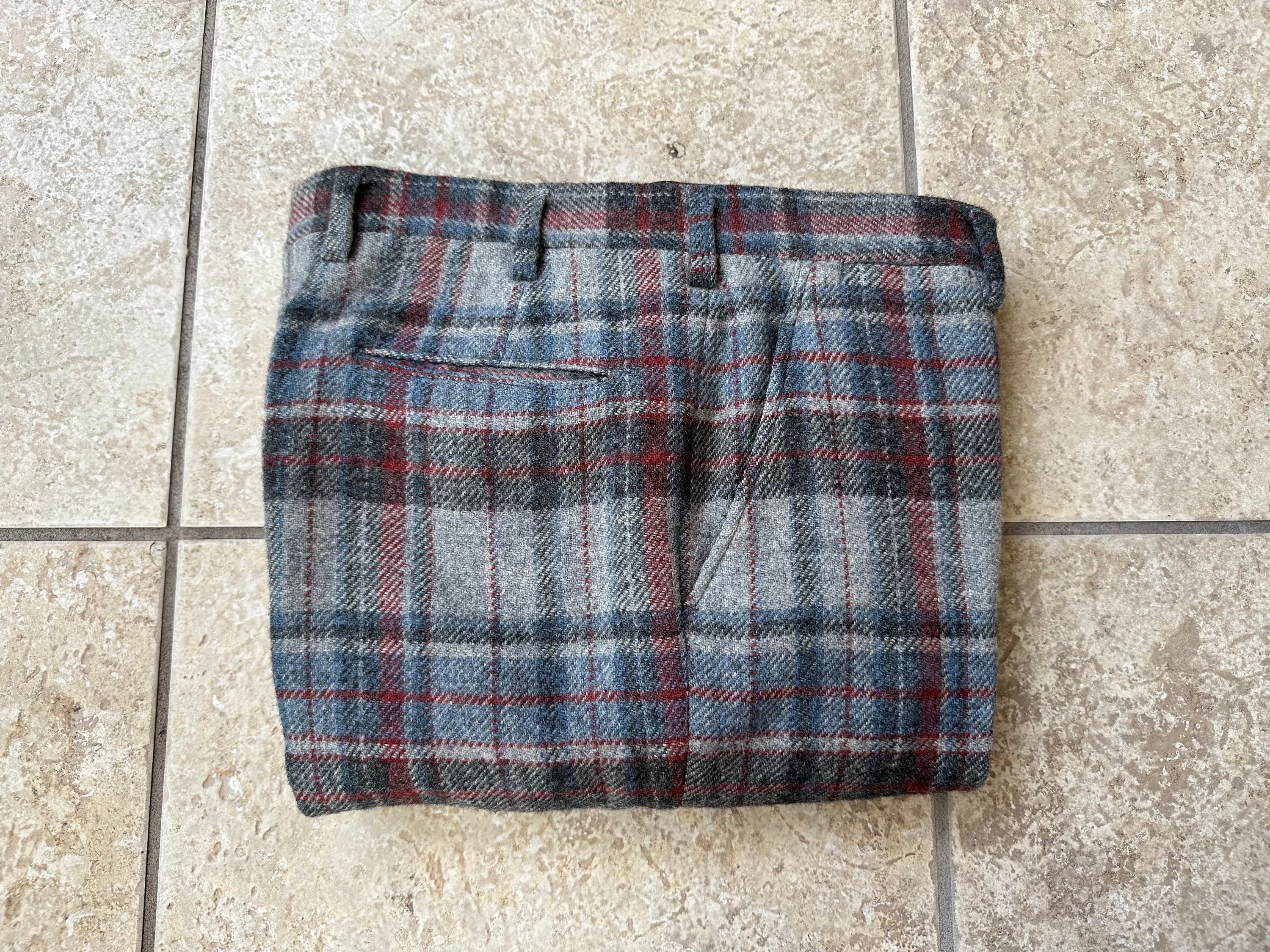 Pantalon Vintage Brooks Brothers - Gris à Carreaux Glen, 100% Laine, Coupe Classique