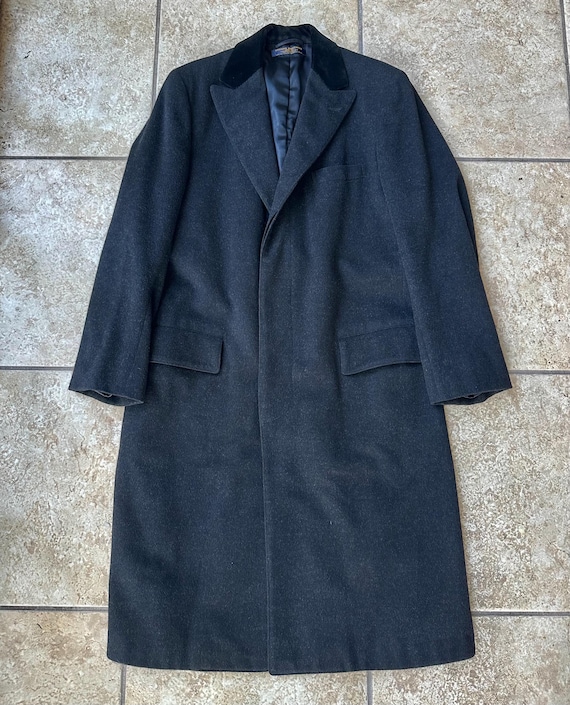 Vintage BROOKS BROTHERS Charcoal Wool Chesterfield Coat W/ Velvet