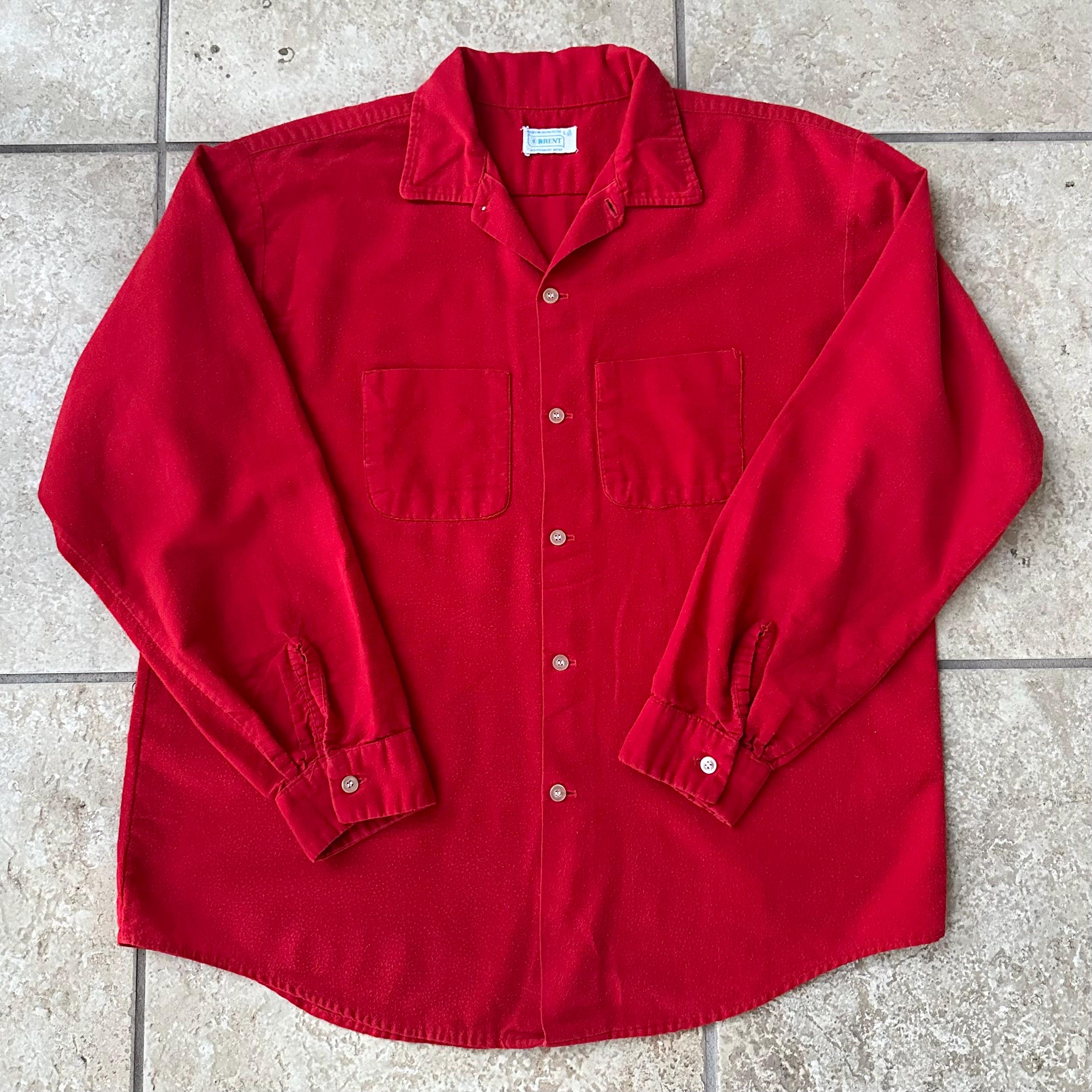 1960s BRENT Red Flannel Cotton Blend Camp Collar Shirt | Large 