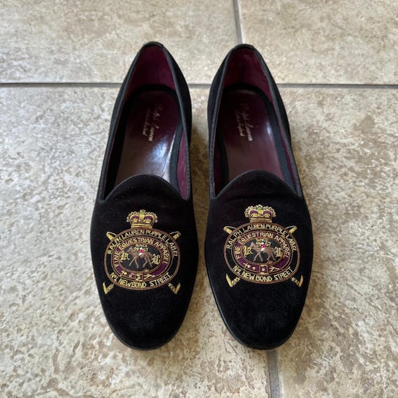 Vintage RALPH LAUREN Purple Label Black Velvet Slippers Vintage RALPH LAUREN Purple Label Black Velvet Slippers