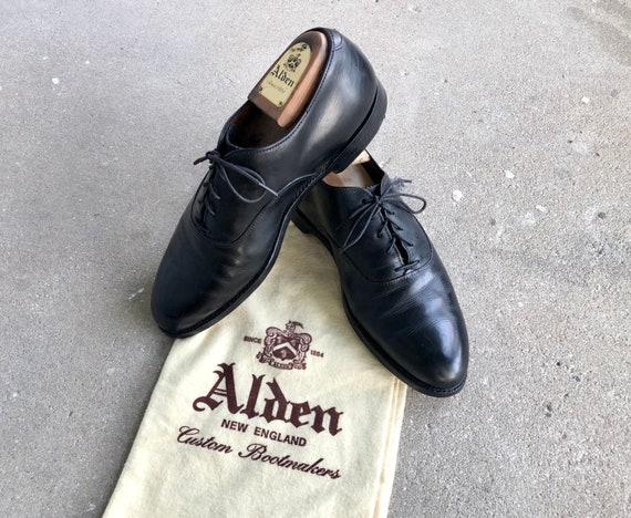 Vintage ALDEN Black Calfskin Leather Plain Toe Oxfords / Size - España
