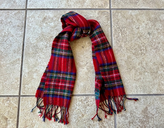 小物 tartan check retro antique vintage scarf Tartan Antique Buchanan Scarf, Merino Lambswool