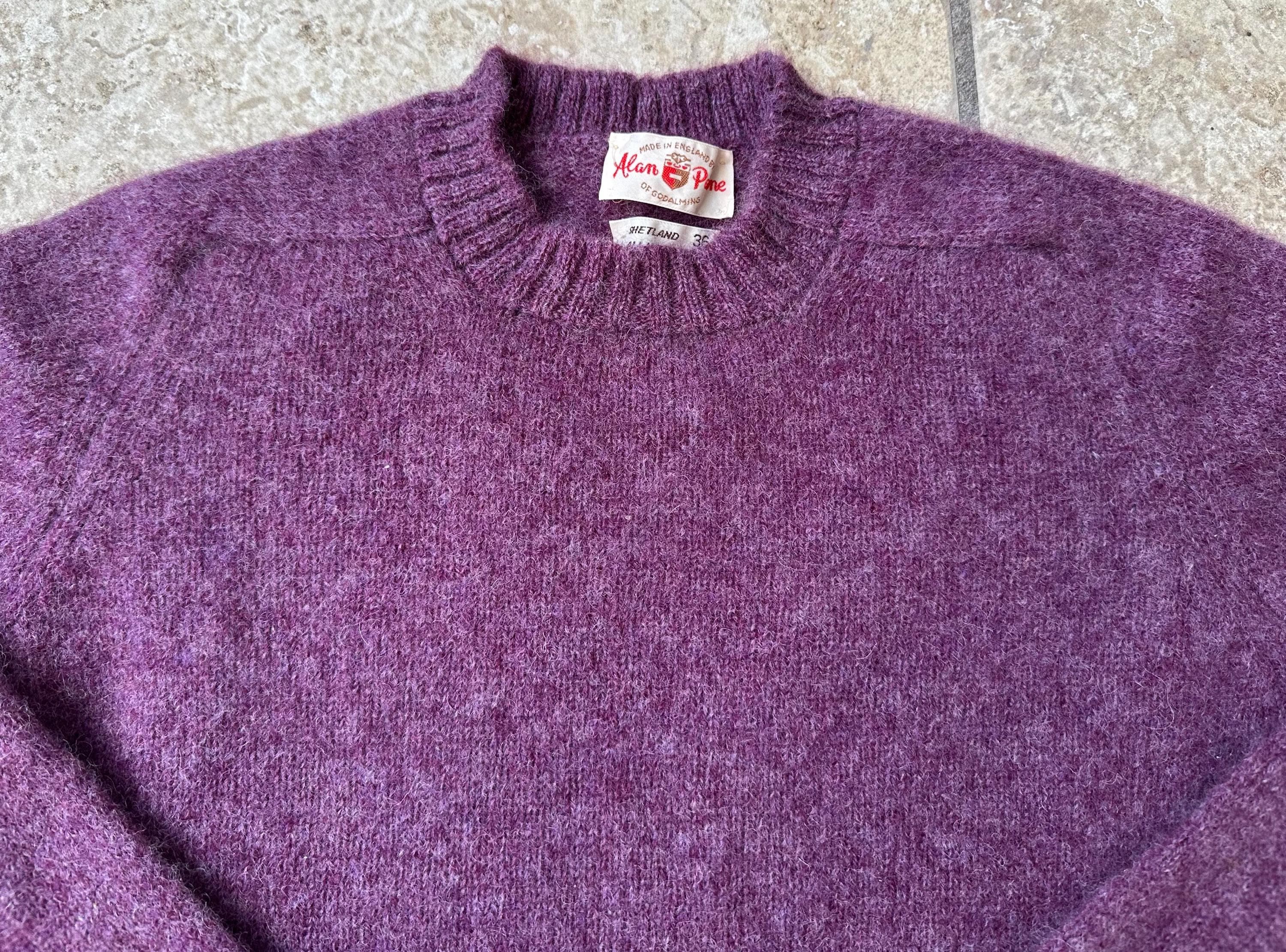 Maglione girocollo vintage ALAN PAINE in lana Shetland viola