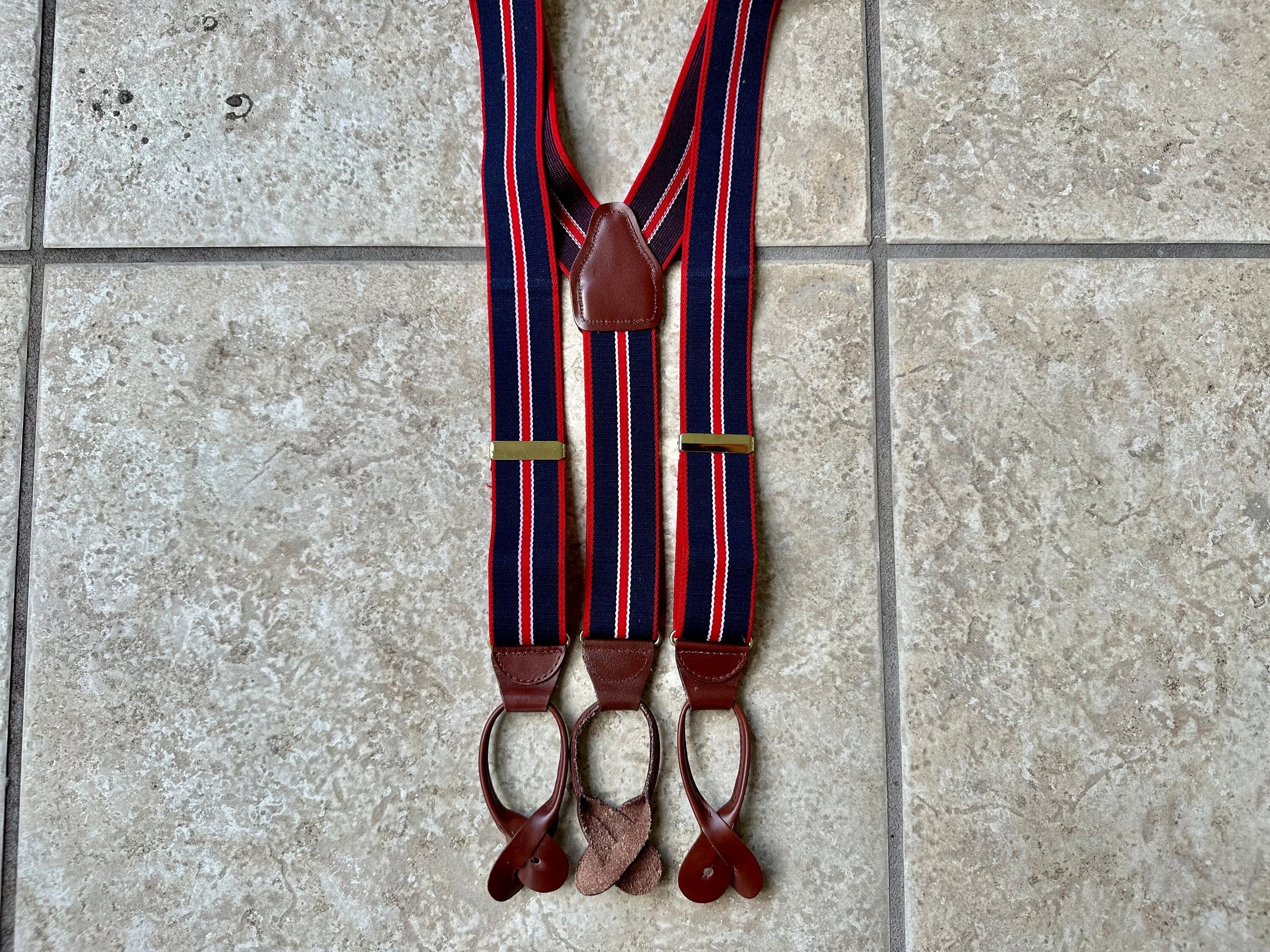 Vintage Blue & Red Striped Suspenders Braces Ivy League Trad 