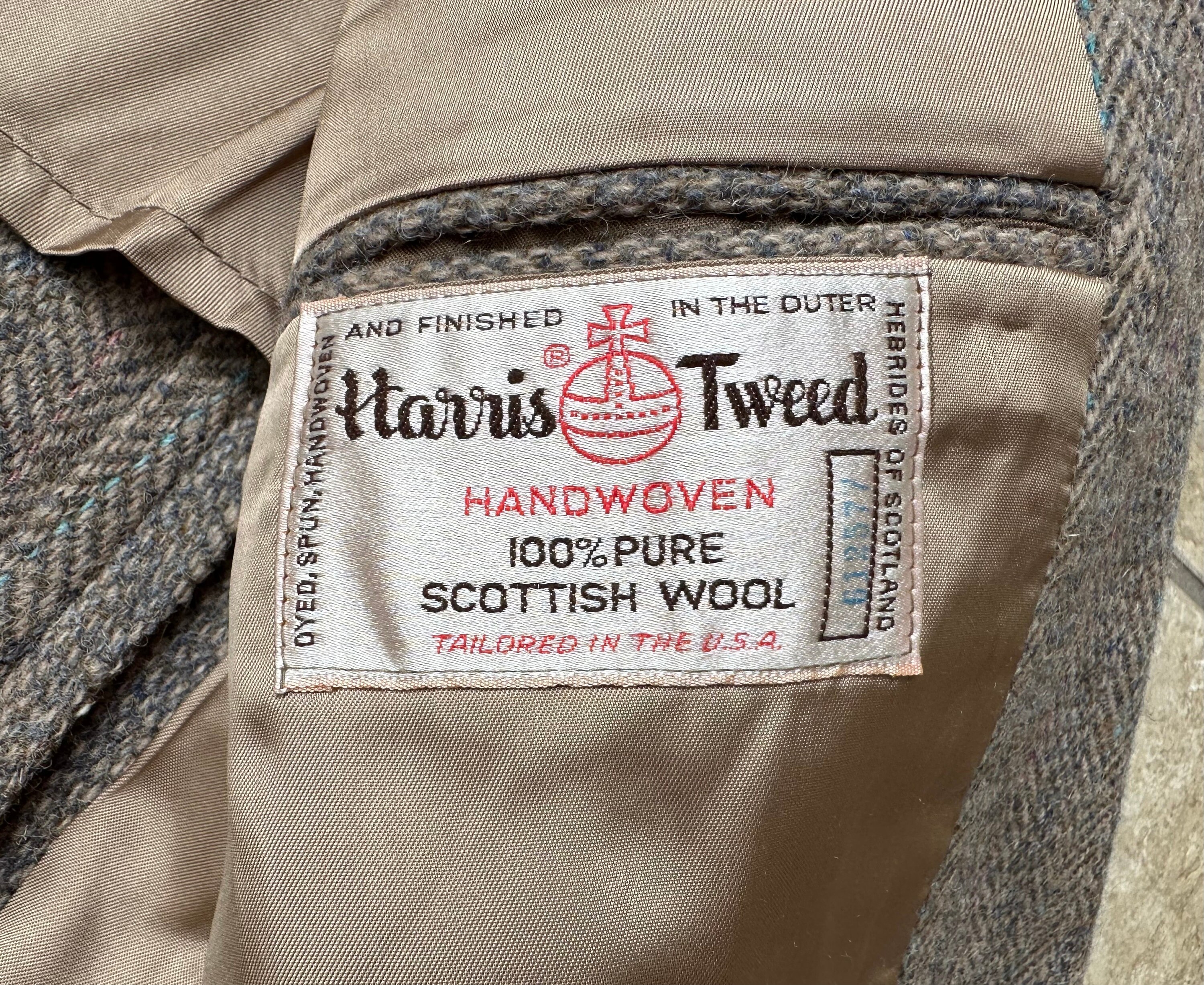 Vintage Gray & Blue Herringbone Striped HARRIS TWEED Sport Coat