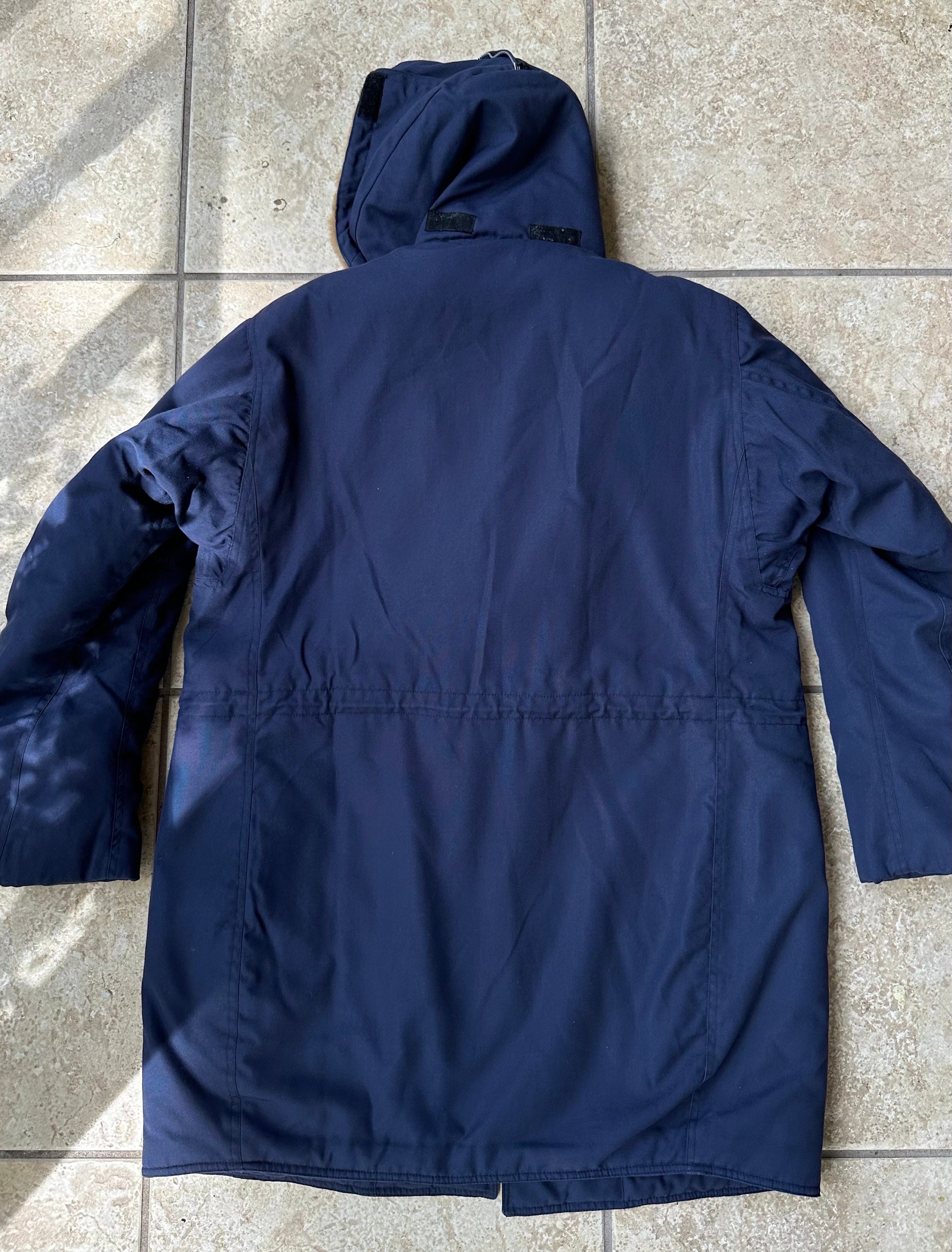 1970s WINDAK Dark Blue Poplin Hooded Parka Coat | Medium | Pile