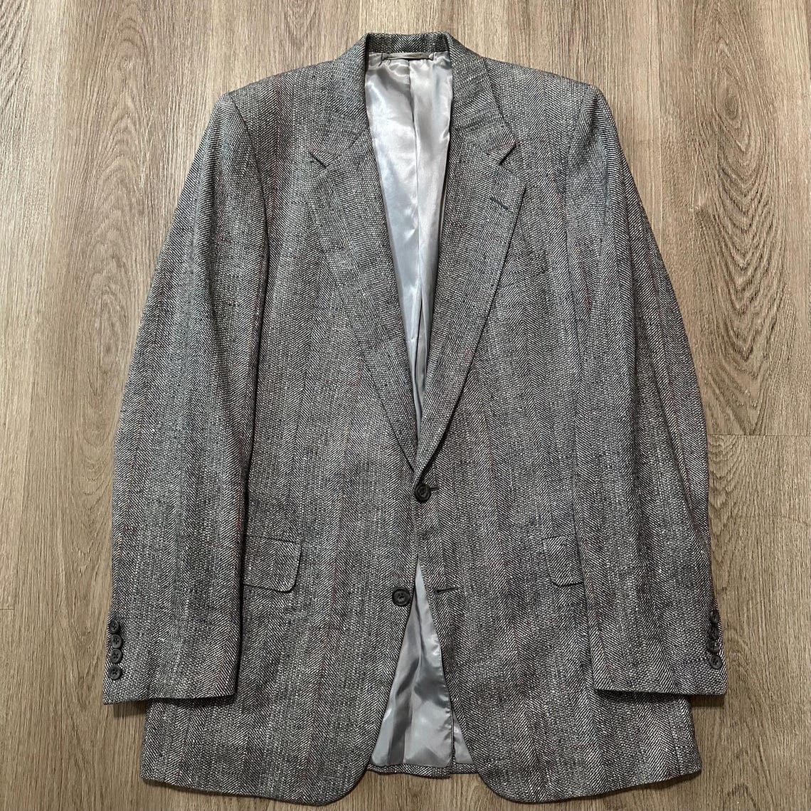 Vintage HICKEY FREEMAN Gray Windowpane Wool Silk Linen Sport Coat | 38 39 Long, photo 1 sur 5