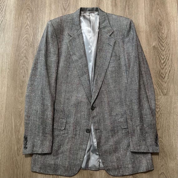 Vintage HICKEY FREEMAN Gray Windowpane Wool Silk Linen Sport Coat | 38 39 Long