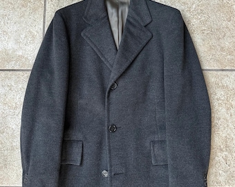 Vintage CROMBIE Black Wool Overcoat | 36 38 Regular | Made in