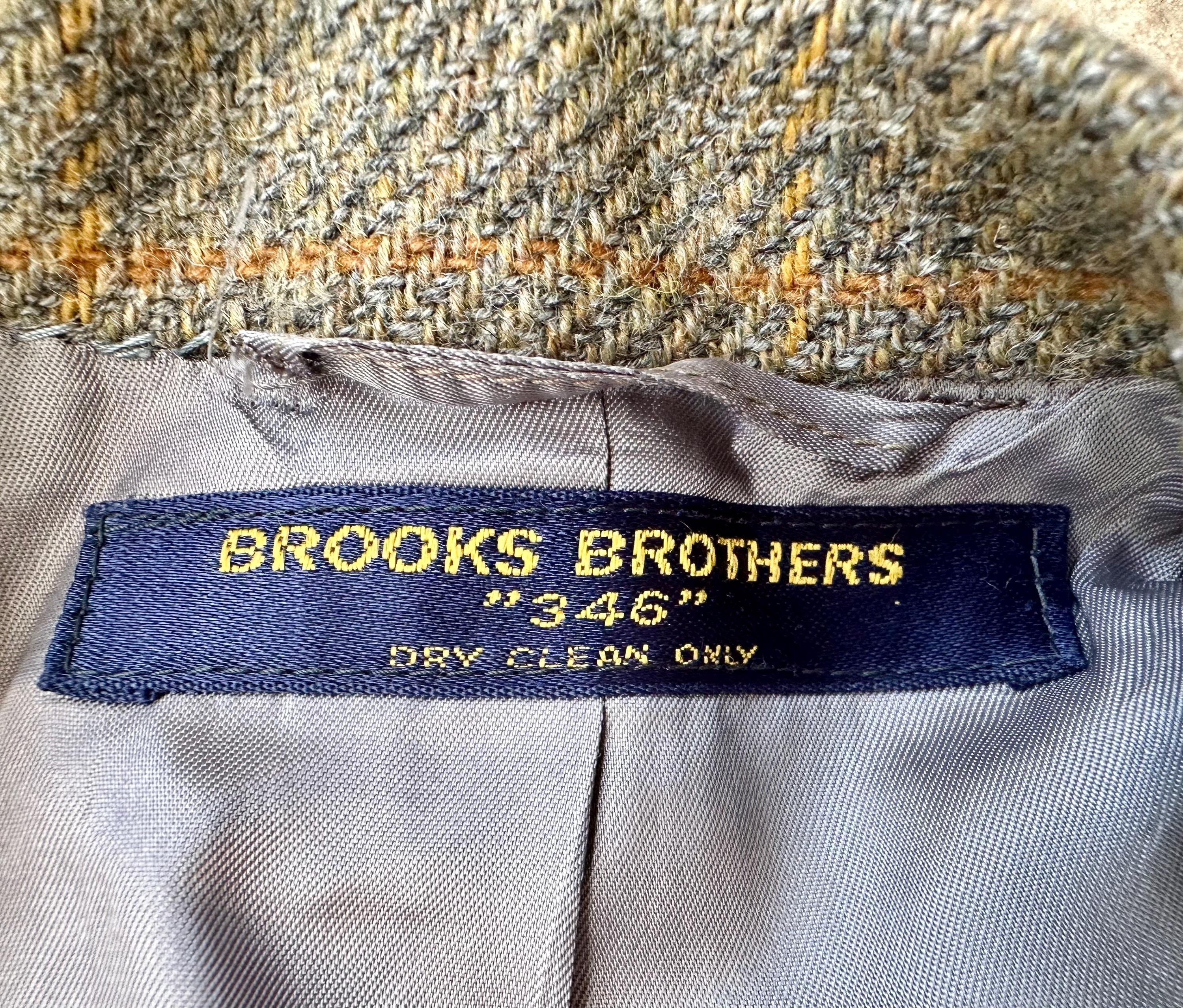 Vintage BROOKS BROTHERS Brown & Orange Windowpane Tweed Sport Coat
