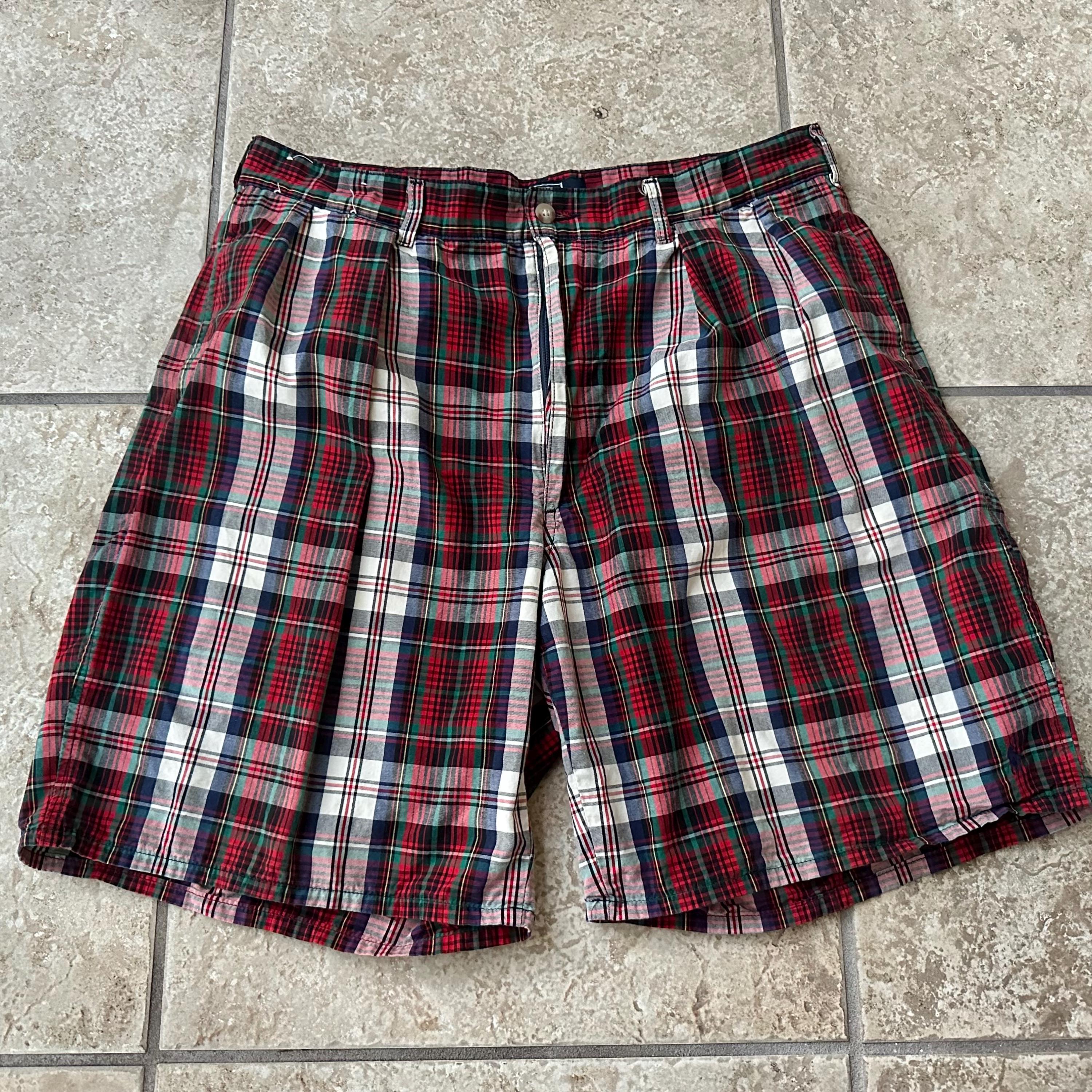 Vintage POLO RALPH LAUREN Red Plaid Cotton Pleated Shorts | Size