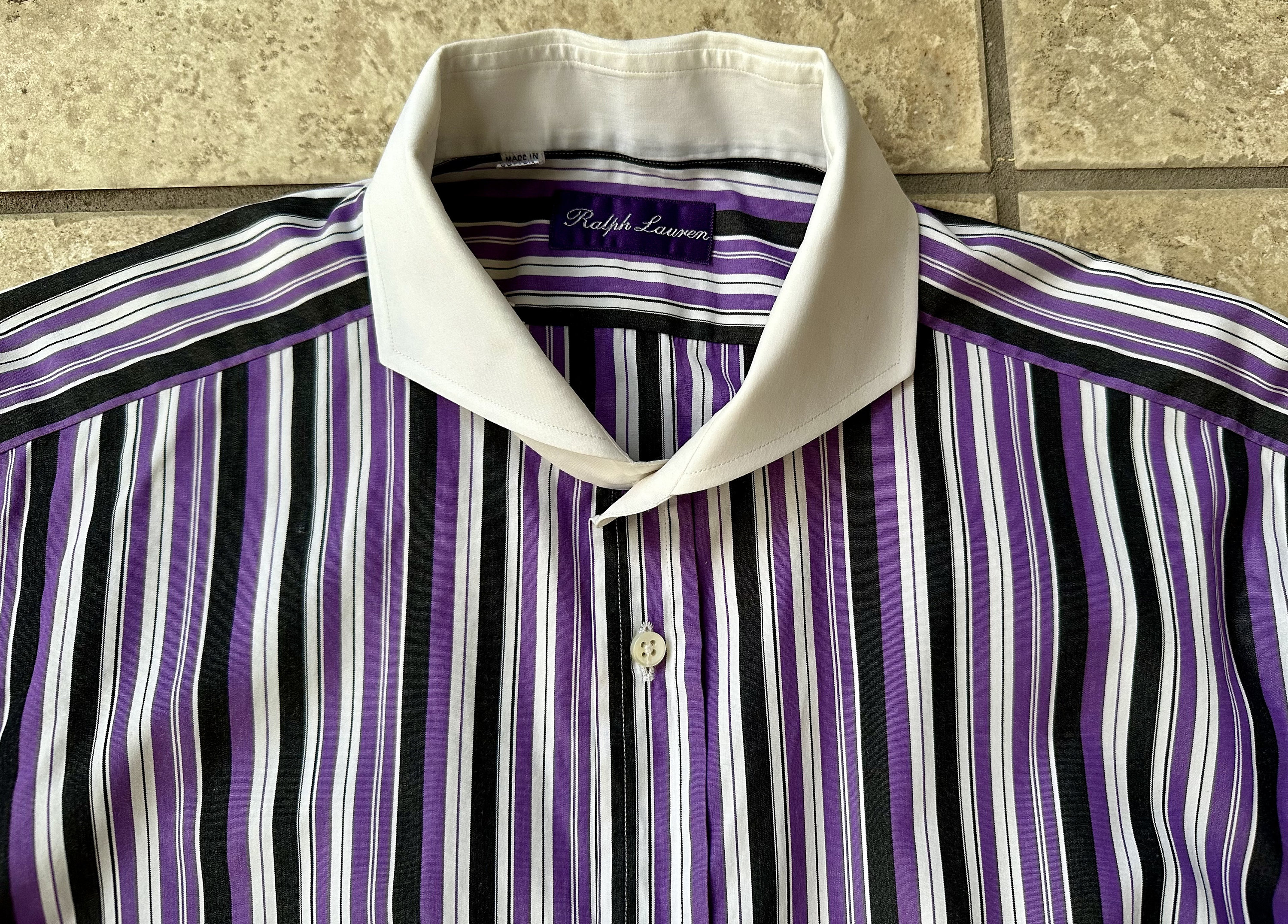 Vintage RALPH LAUREN Purple Label Purple Striped Broadcloth Dress 