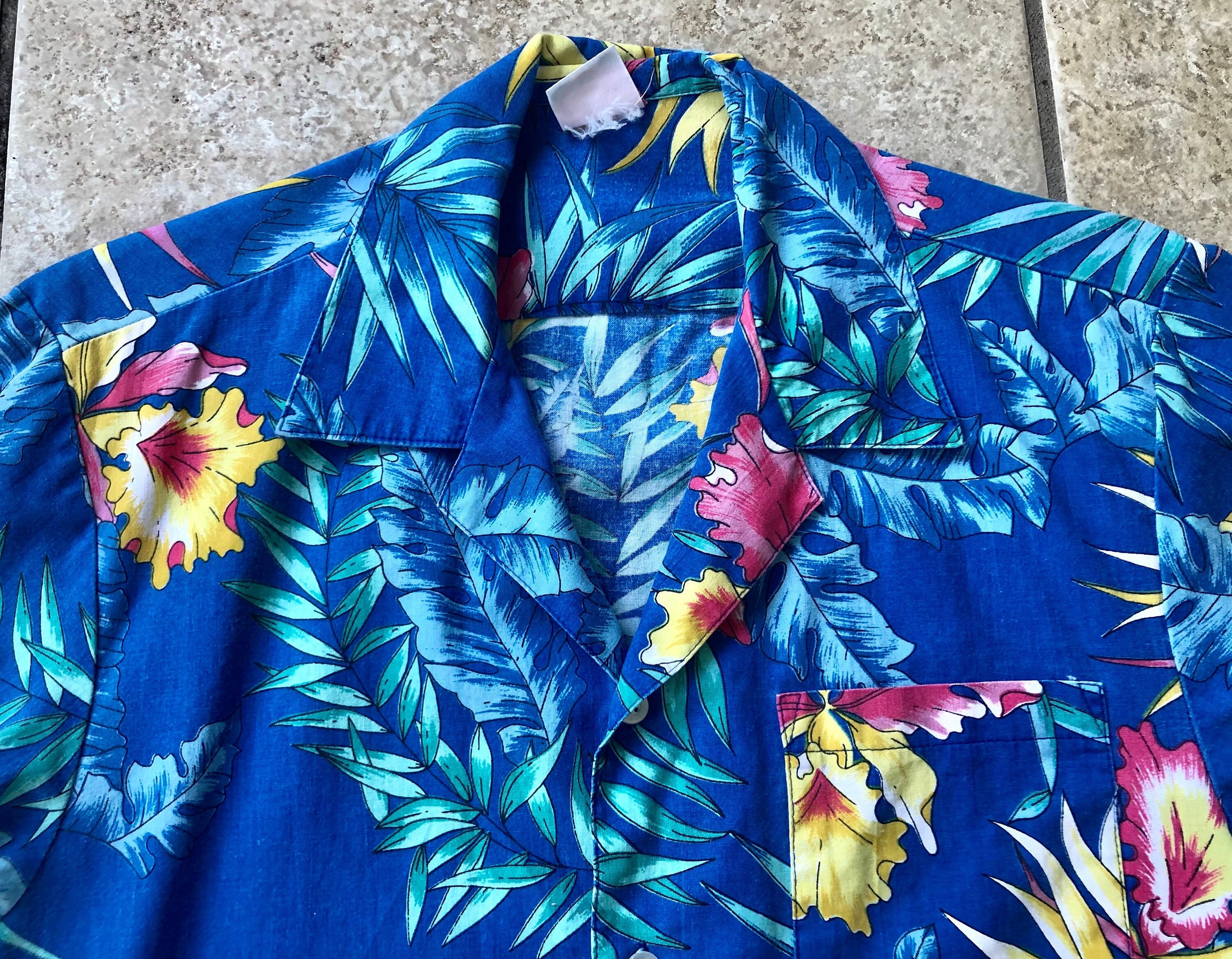 【希少】60-70s ARTEX UNIVERSITY HAWAII 半袖スウェ Vintage Blue Floral Cotton Camp Collar Short-sleeve Hawaiian Shirt