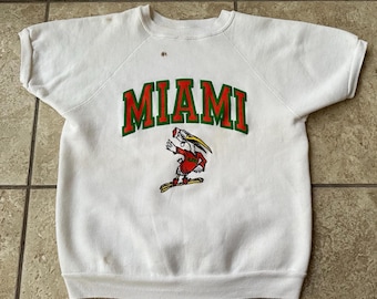 1970s MIAMI White Cotton Blend Crewneck Short-Sleeve Sweatshirt | Small / Medium | Ivy League Trad