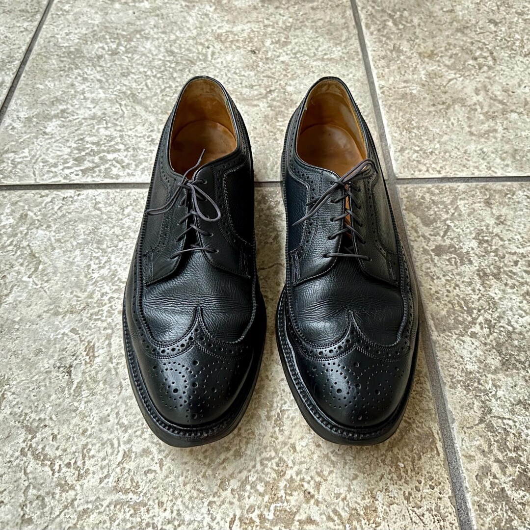 靴 60s Florsheim Imperial Kenmoor92604 9.5B 1960s FLORSHEIM Imperial Black Scotch Grain Leather Wingtips