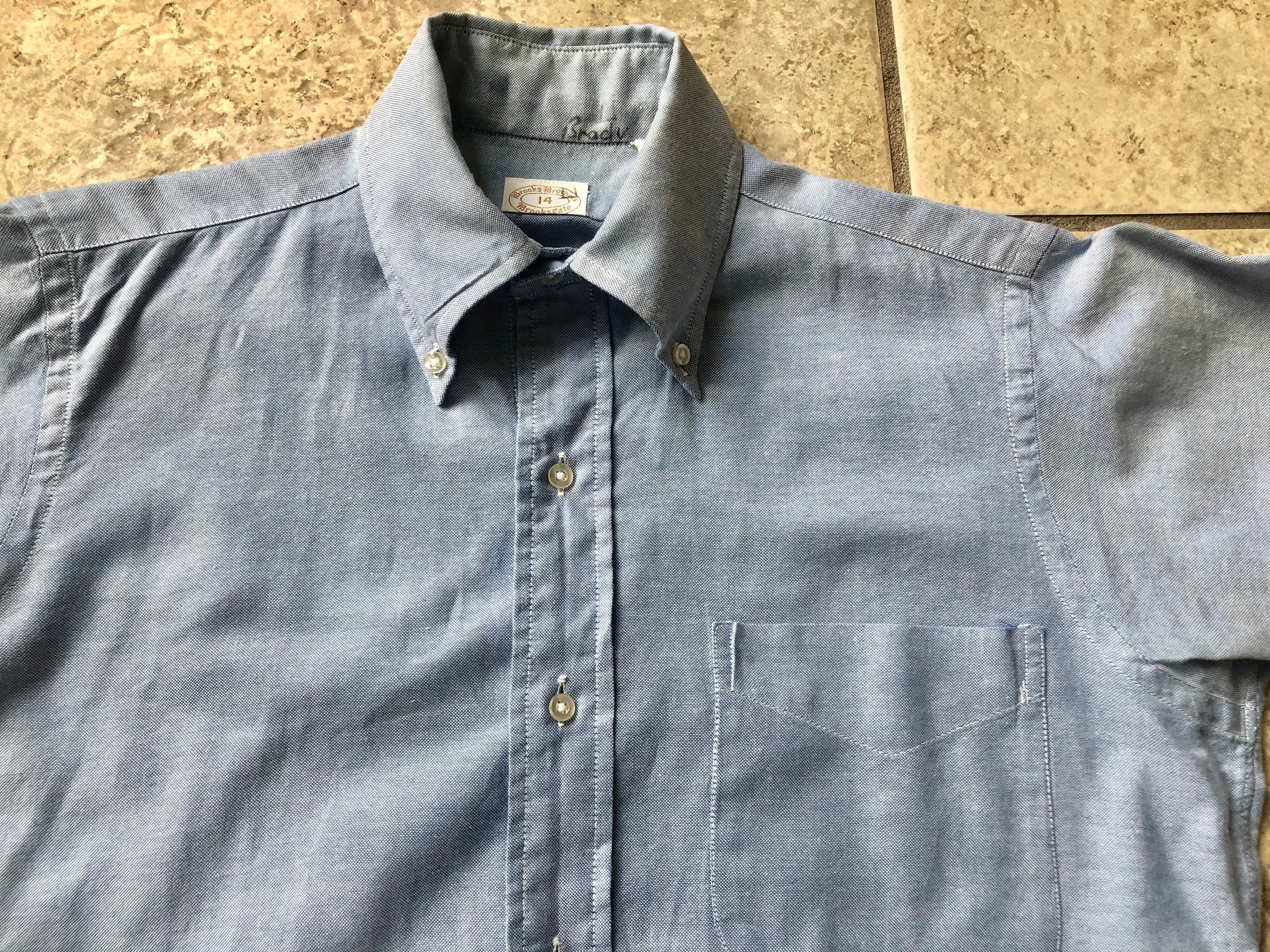 1970s BROOKS BROTHERS Blue Oxford Cloth Short Sleeve Button Down