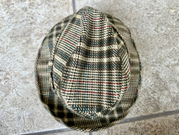 1960s Pale Gold & Green Plaid Tweed Wool Trilby H… - image 5