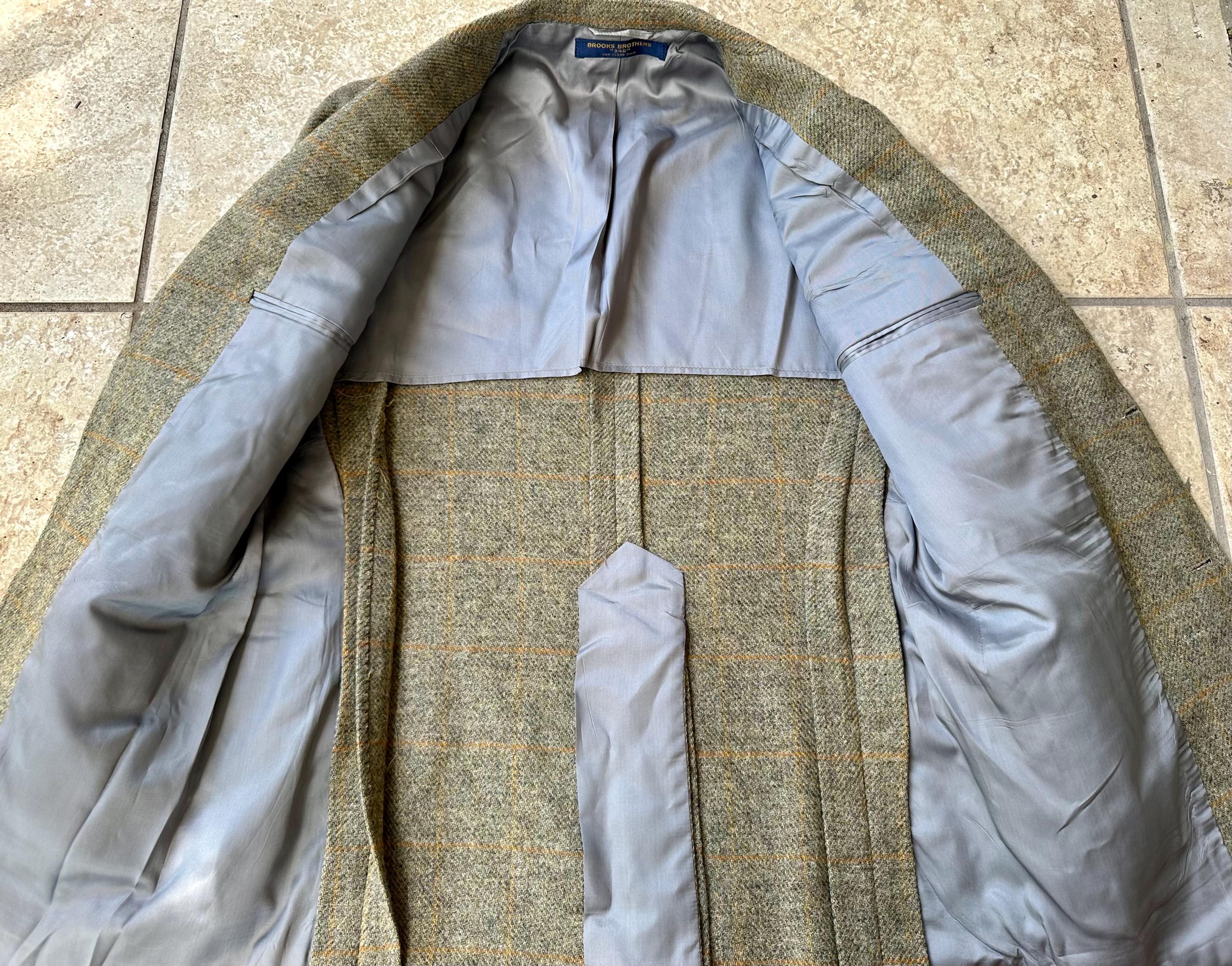 Vintage BROOKS BROTHERS Brown & Orange Windowpane Tweed Sport Coat 