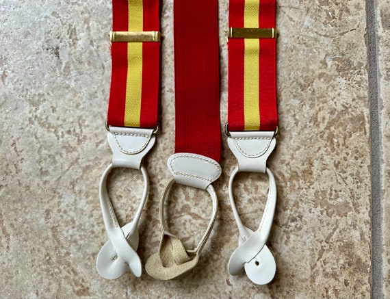 Vintage Red & Yellow Striped Barathea Suspenders … - image 3