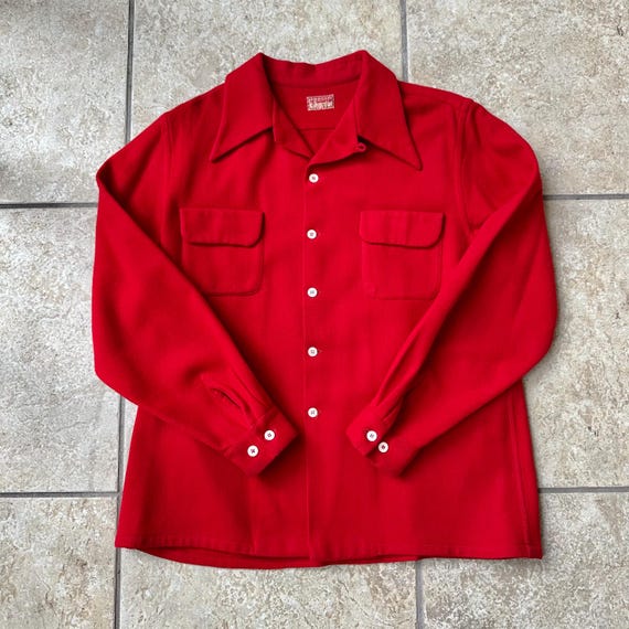 1950s MCGREGOR Red Wool Loop Collar Shirt | Medium | Ivy League 
