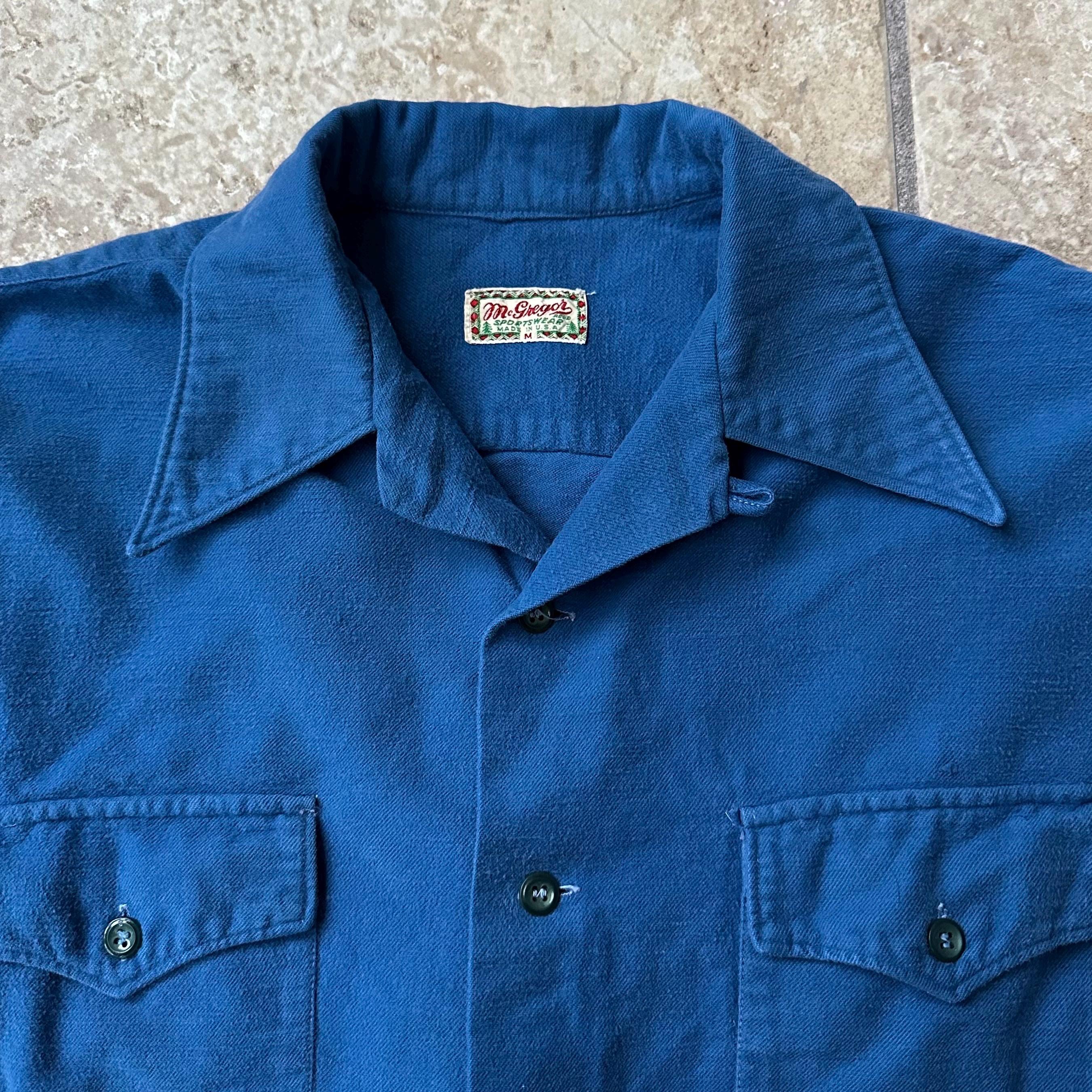 1950s MCGREGOR Blue Chamois Cotton Loop Collar Shirt | Medium