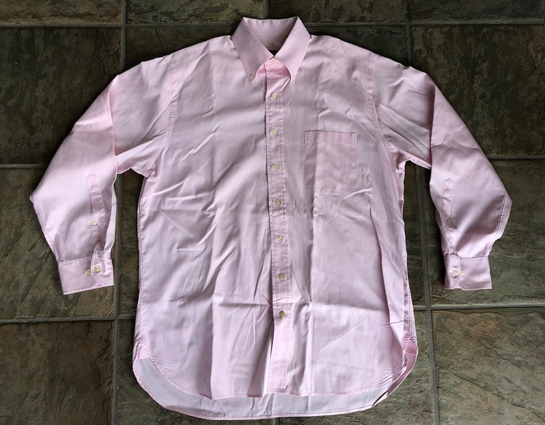 16.5-34 Large Vintage PAUL STUART Pinpoint Oxford Cloth Cotton Pink Button Down Shirt Ivy League Trad