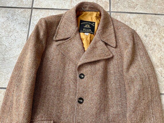 1970s Brown Herringbone Tweed Car Coat | 38 40 Re… - image 3