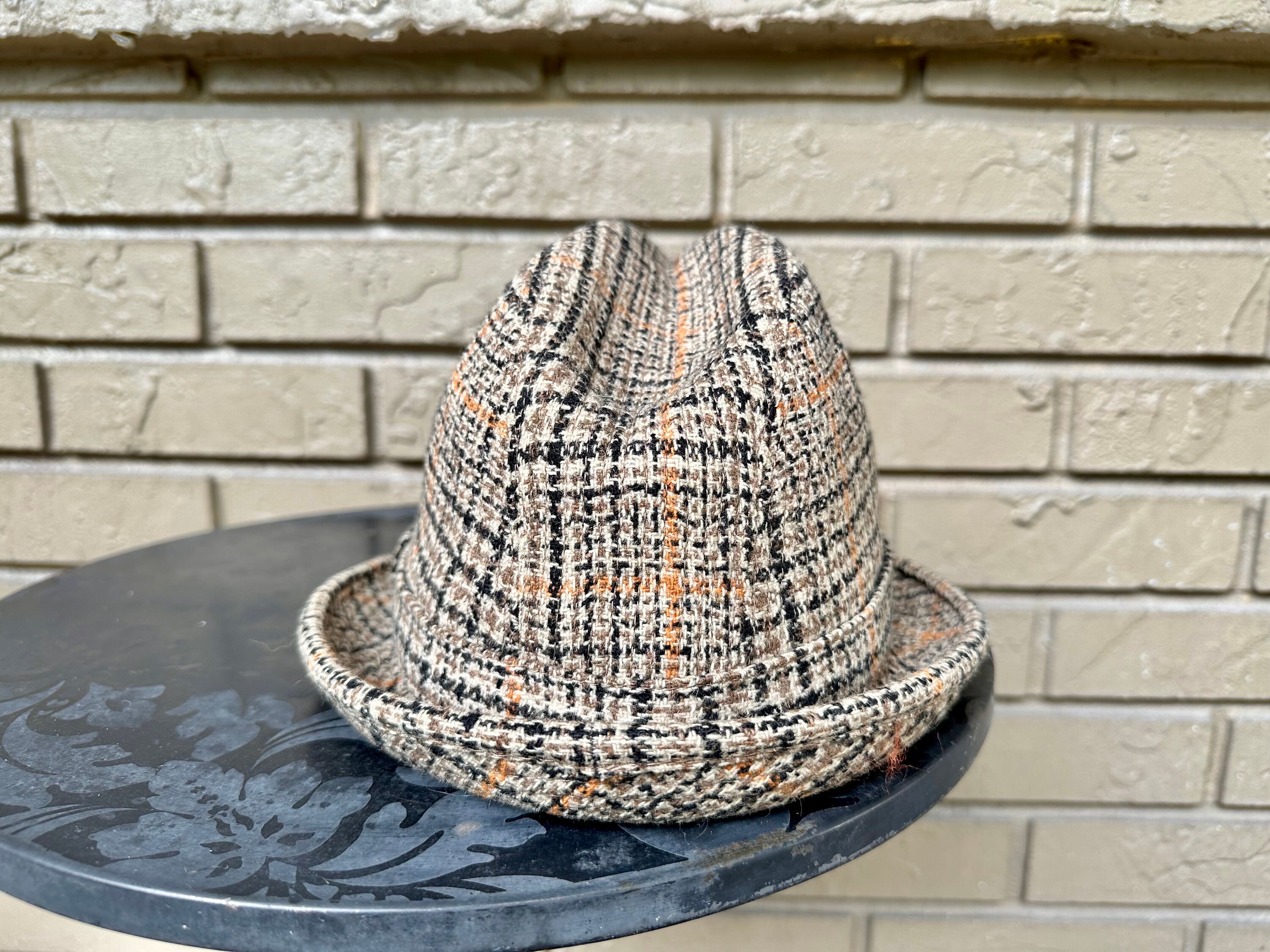 Borsalino 59〜60 1960s BORSALINO Brown Plaid Tweed Trilby Hat | Size 7 1/2 | Made
