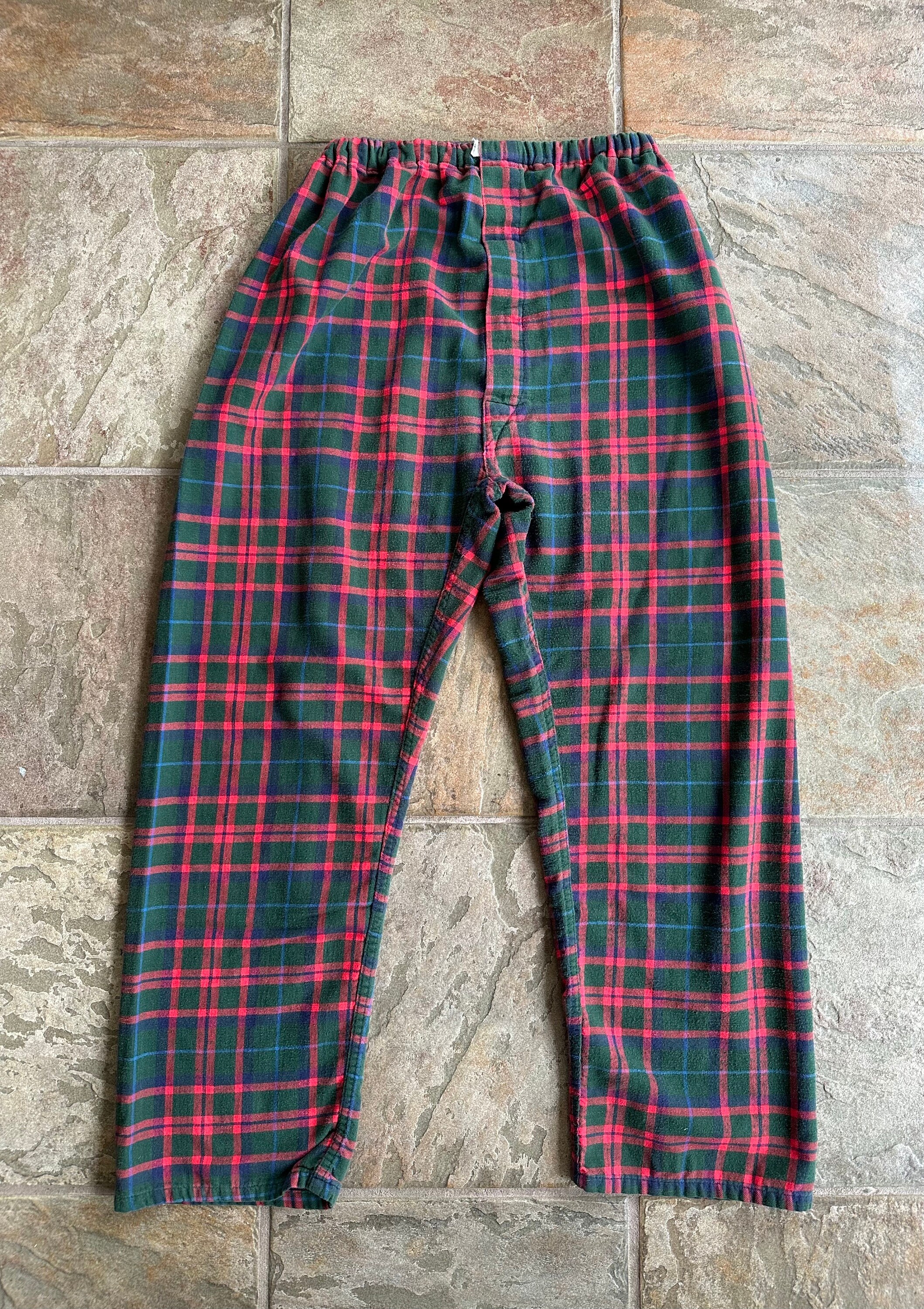 Vintage LL BEAN Green & Red Plaid Flannel Pajama Set