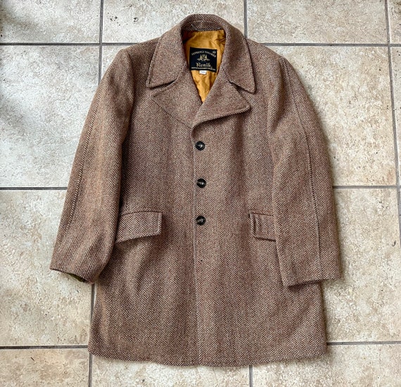 1970s Brown Herringbone Tweed Car Coat | 38 40 Re… - image 2