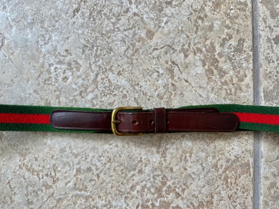 Vintage COACH Green & Red Striped Wool Surcingle Belt | Size Vintage COACH Green & Red Striped Wool Surcingle Belt | Size