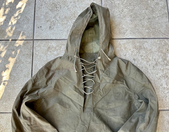 1940s US NAVY Olive Green Cotton Hooded Anorak Ja… - image 2