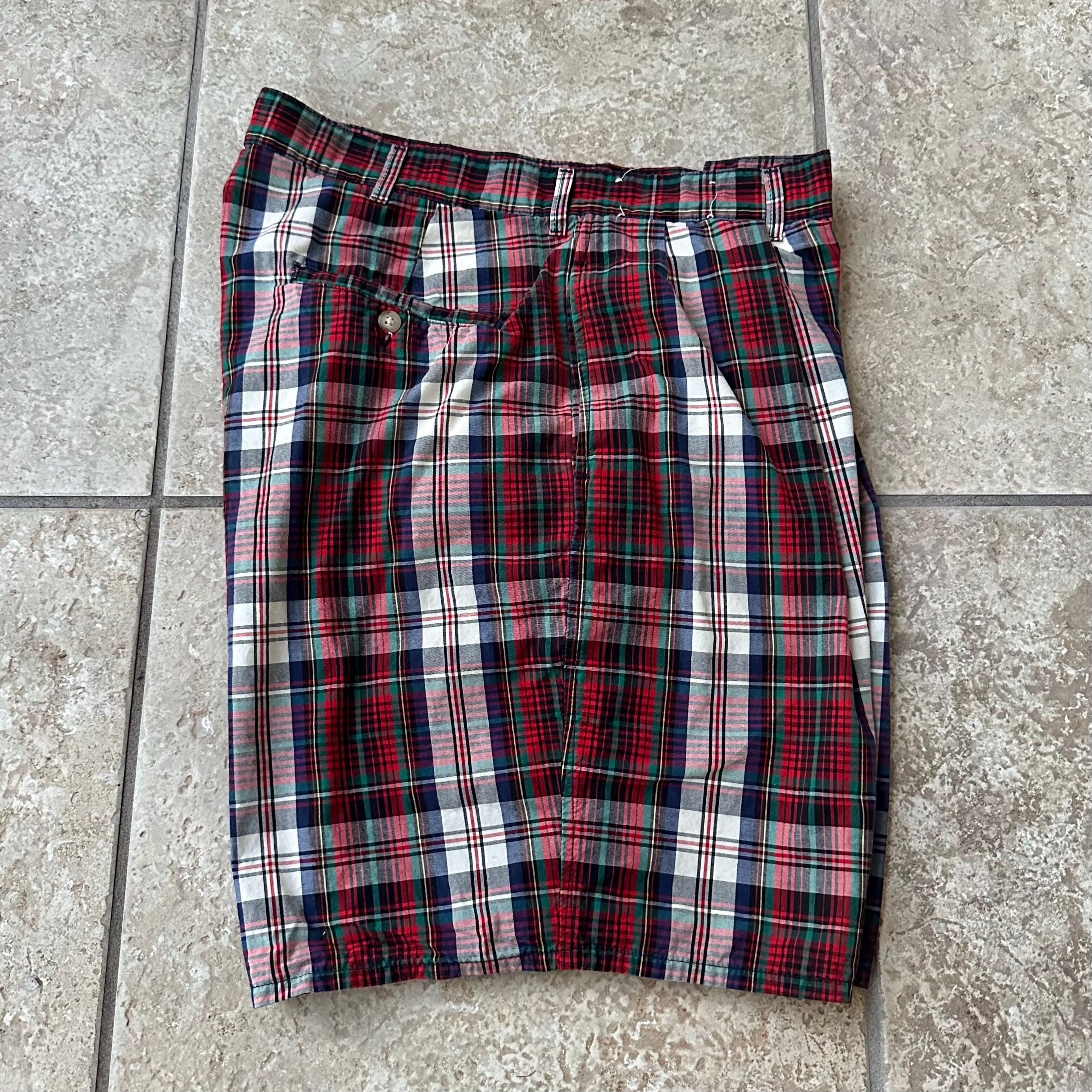 Vintage POLO RALPH LAUREN Red Plaid Cotton Pleated Shorts | Size