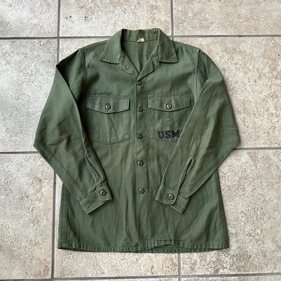 1960s USMC OG-107 Shirt W/ Hand Drawn Back | 15.5 - 33