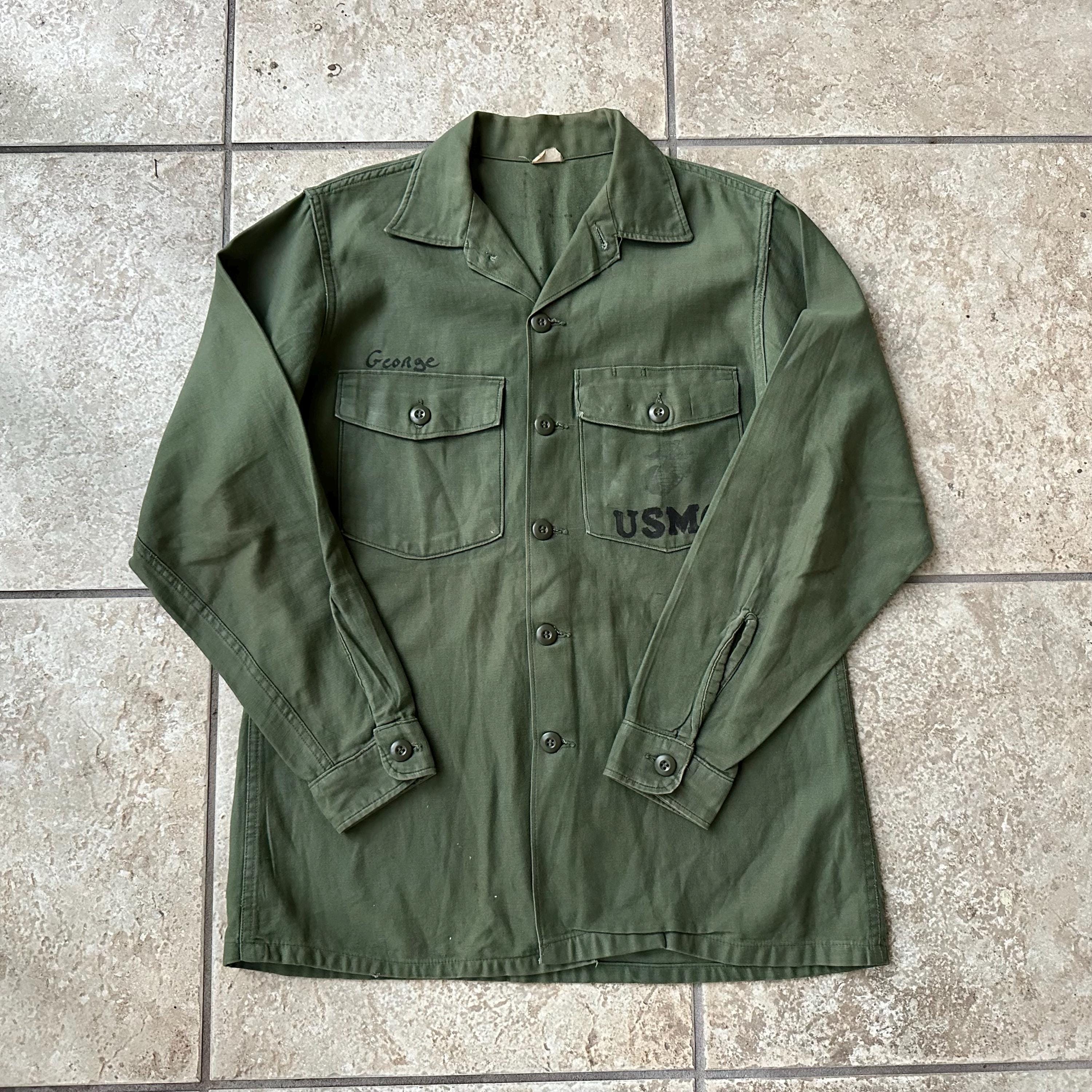 1960s USMC OG-107 Shirt W/ Hand Drawn Back | 15.5 - 33