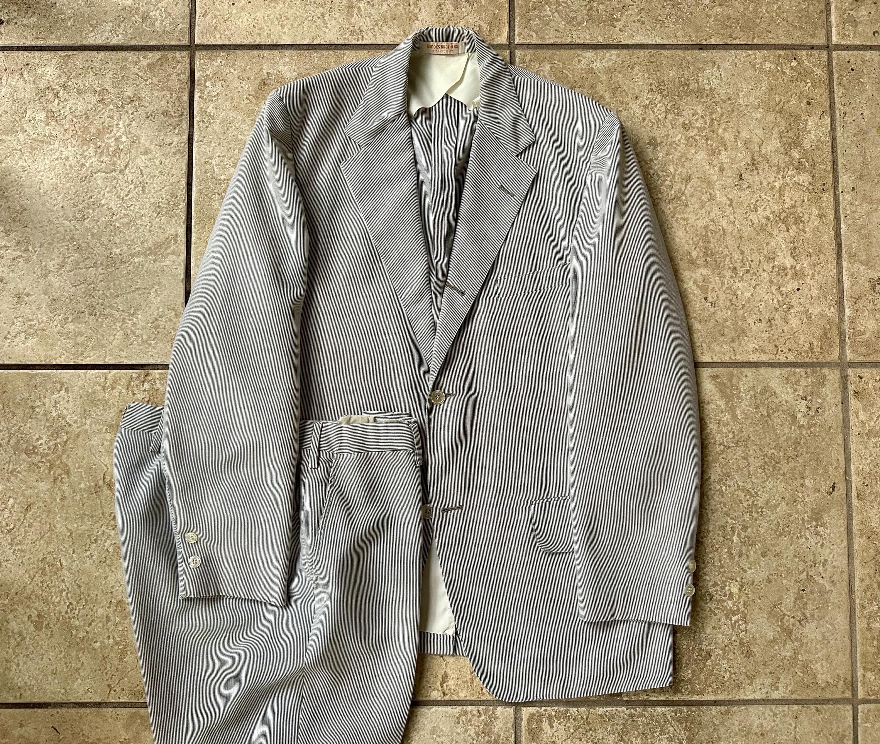 1970s BROOKS BROTHERS Gray Striped Pincord Wash N' Wear Sack 1970s BROOKS BROTHERS Gray Striped Pincord Wash N' Wear Sack
