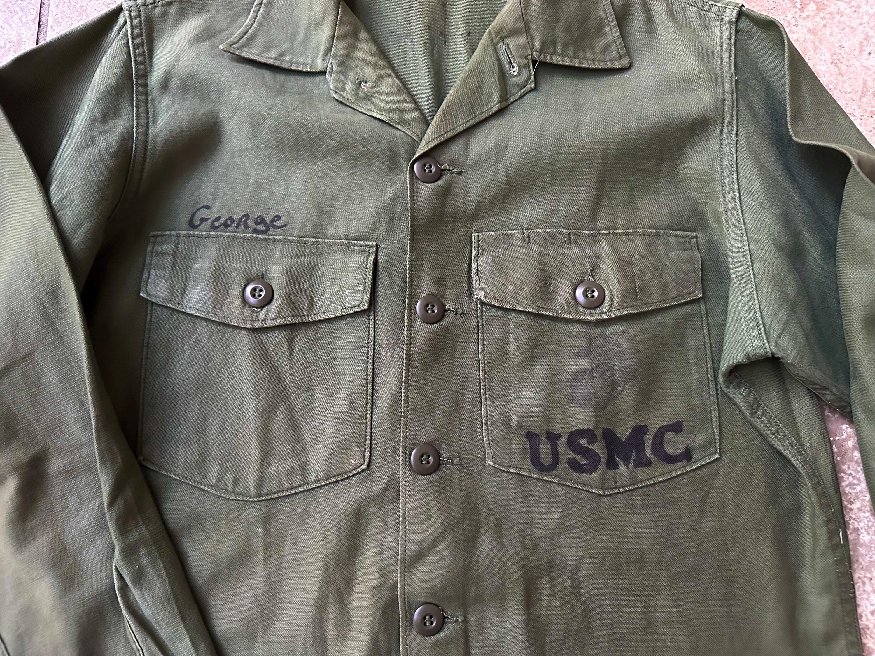 1960s USMC OG-107 Shirt W/ Hand Drawn Back | 15.5 - 33