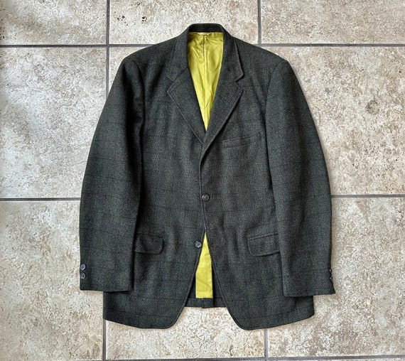 1960s Brown Red Windowpane Plaid Hopsack Tweed Sack Sport Coat