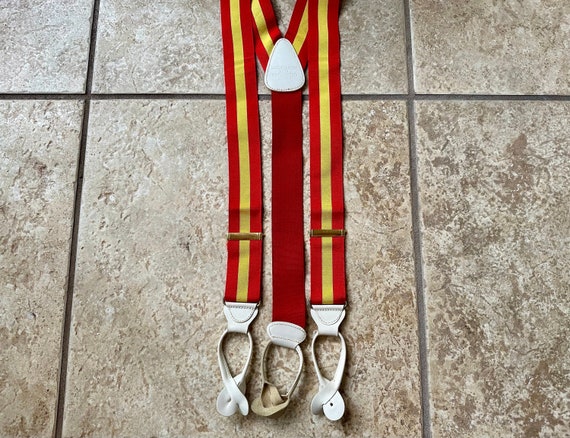 Vintage Red & Yellow Striped Barathea Suspenders … - image 1