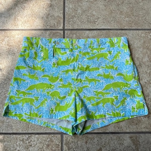 Bañador con estampado de zorro azul y verde de LILY PULITZER, década de 1970 / Talla 32 / Artículos para hombre