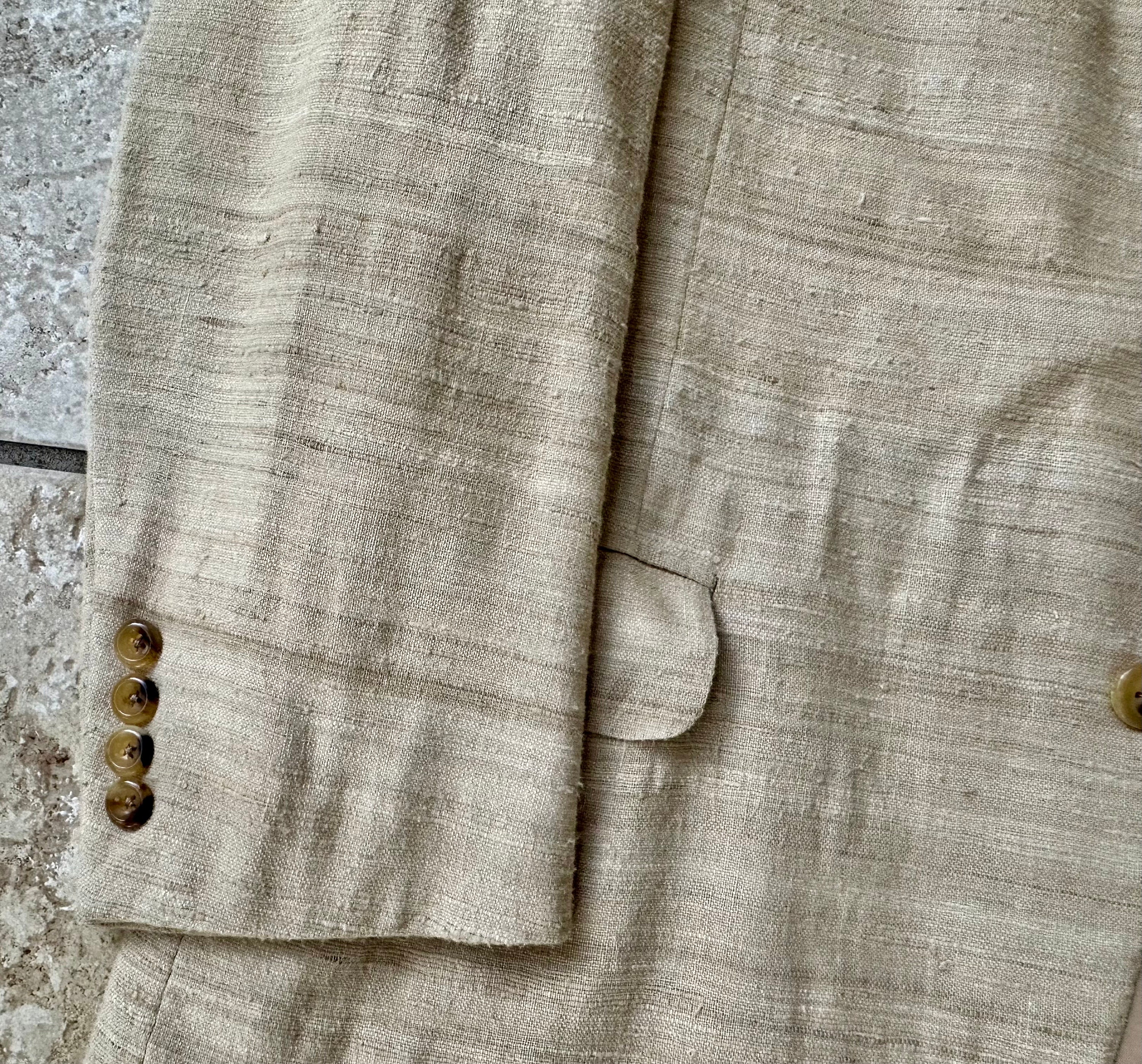 Vintage OXXFORD CLOTHES Beige Raw Silk Sport Coat | 44