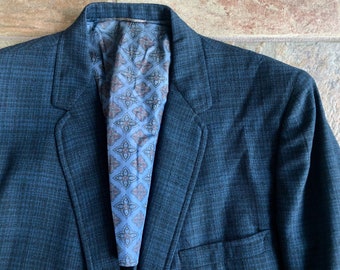 1960s WORSTED TEX Blue Plaid Wool Blend Sport Coat | 39 40 Long | Continental Cut Ivy League Trad