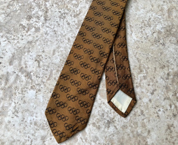 1960s Gold Silk Repp Olympics Motif Tie | Ivy Lea… - image 1