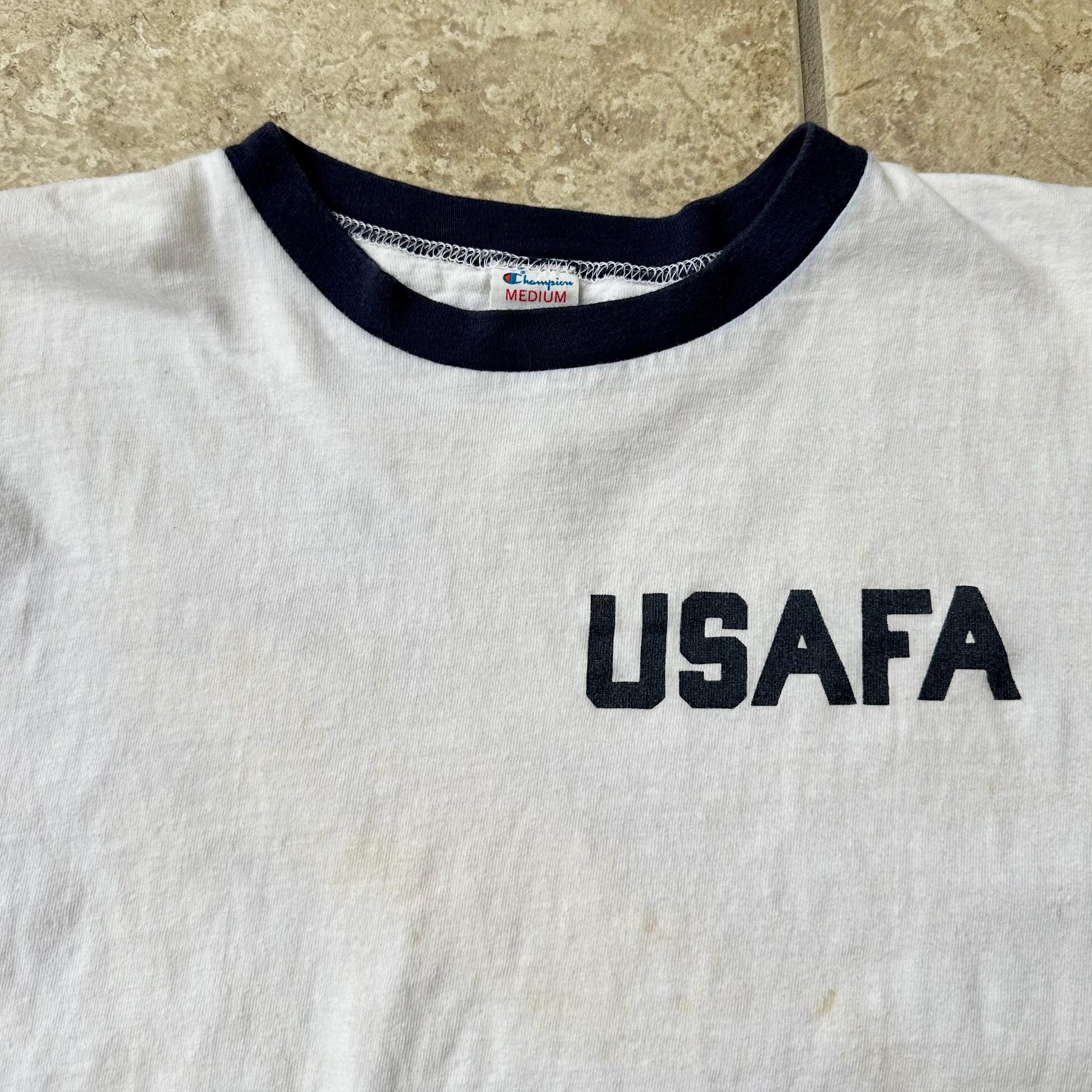 1980s CHAMPION USAFA White Cotton Ringer T-shirt | Small | U.S.