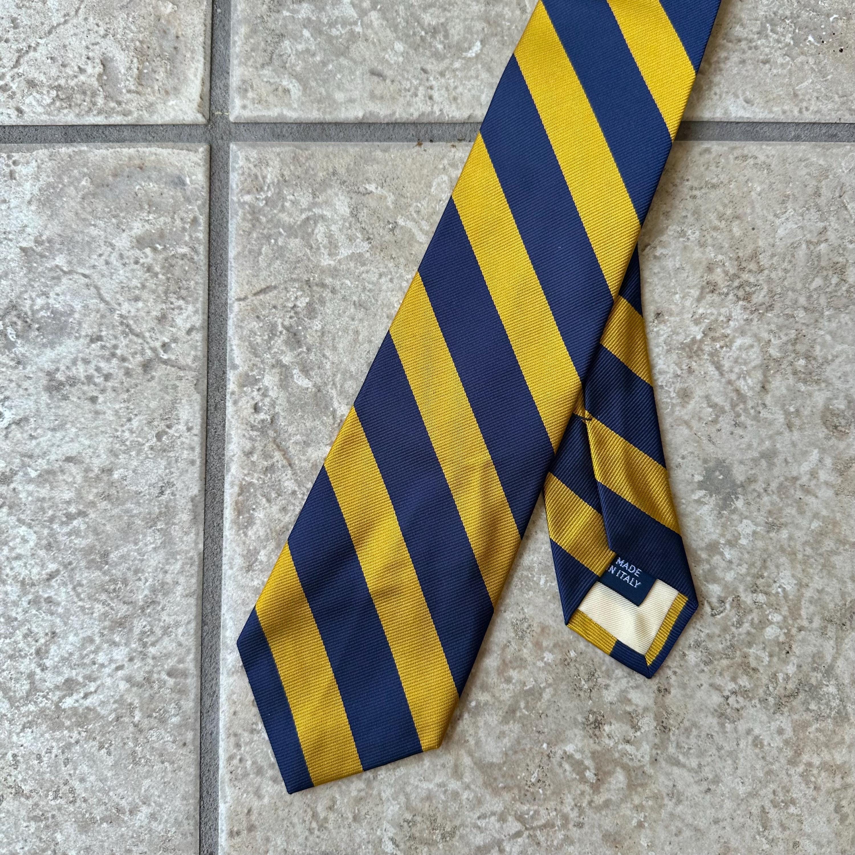 Vintage POLO RALPH LAUREN Yellow & Navy Blue Regimental Striped