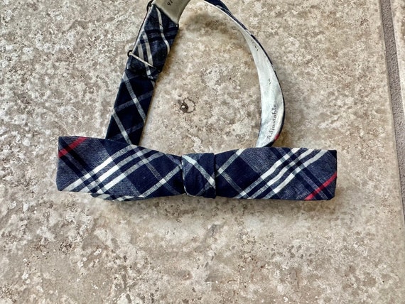 1950s 60s Blue Plaid Bleeding Madras Bow Tie | Iv… - image 1