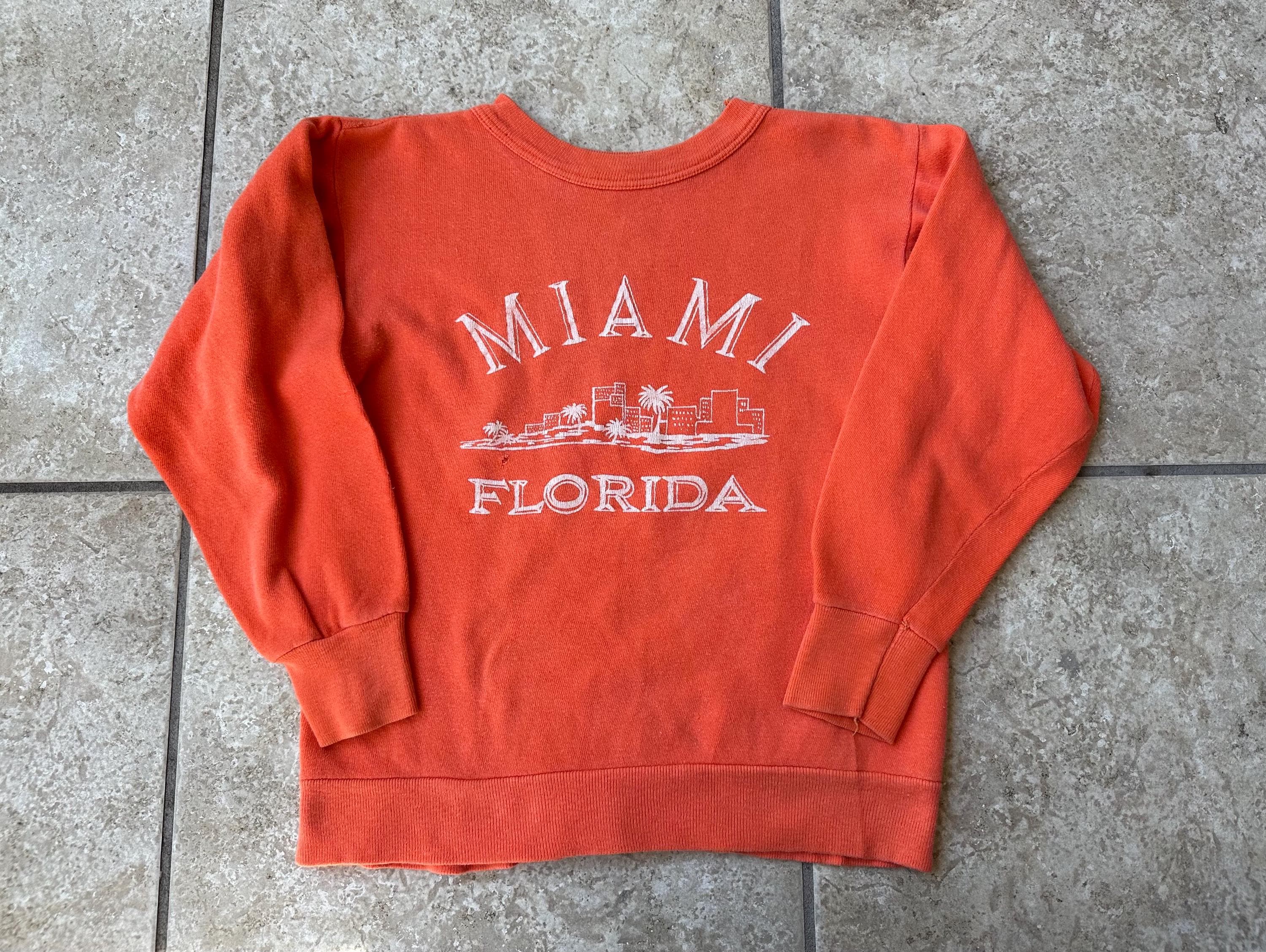 1960s MIAMI Orange Printed Cotton Crewneck Sweatshirt | Extra