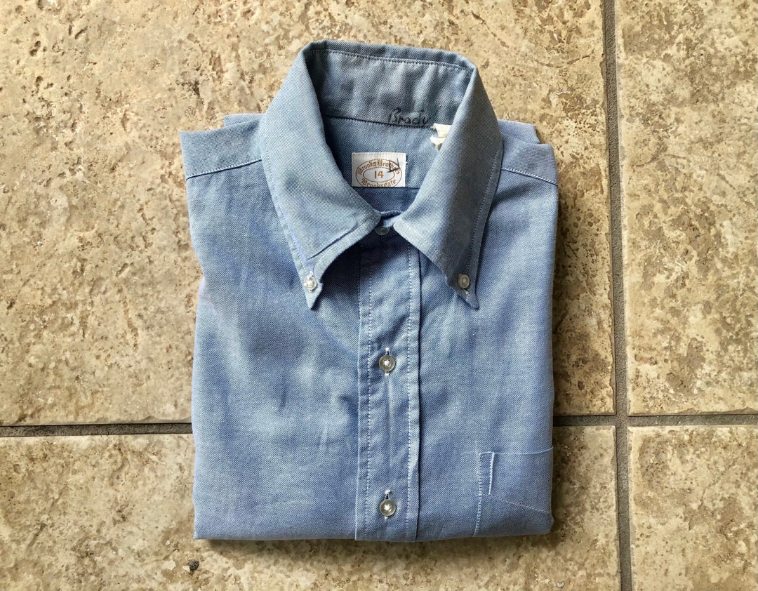 1970s BROOKS BROTHERS Blue Oxford Cloth Short Sleeve Button Down Shirt ...