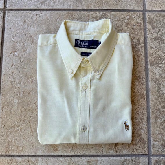 1980s POLO RALPH LAUREN Yellow Oxford Cloth Short Sleeve Button